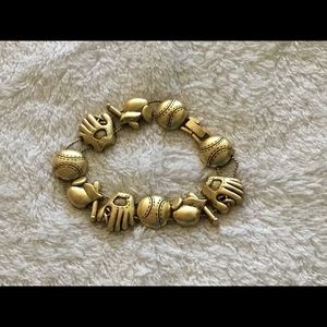 Goldtone Baseball Charm Stretch Bracelet